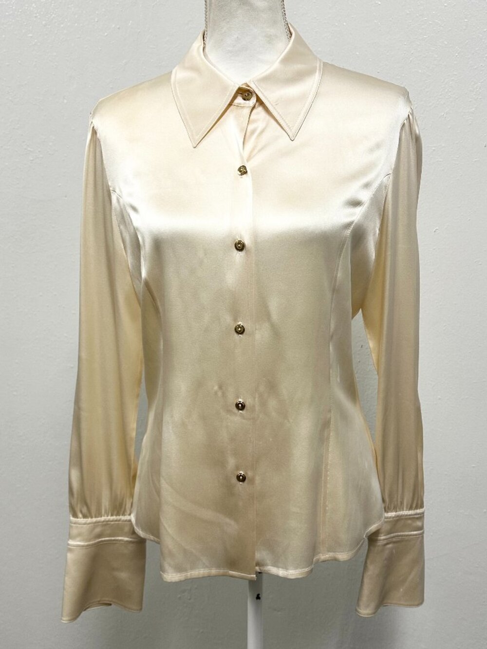 St. John Women's Vintage Champagne Colored Silk Blouse Size 10